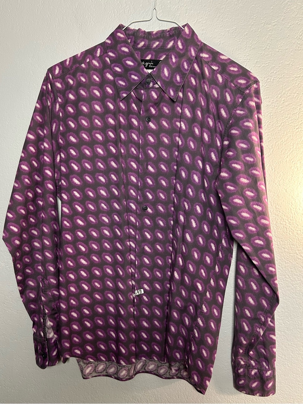 Vintage Men's Purple Patterned Long-Sleeve Button-Up Shirt L